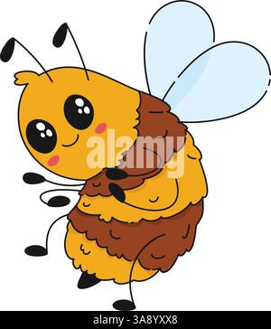 Cute happy bee. Cute flat vector illustration in childish style for kids design Stock Vector