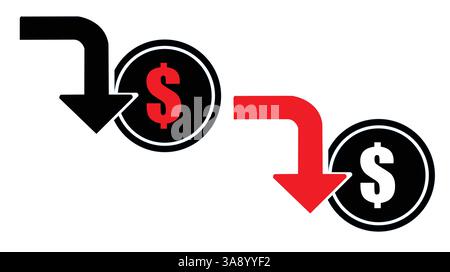Dollar Down icon Reduce Expenses and low icon concept Stock Vector