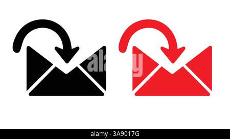 Email inbox icons in black and red on white background Stock Vector