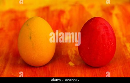 Two freshly painted Easter eggs. Stock Photo