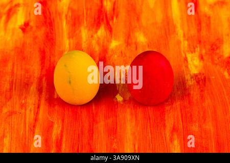 Two freshly painted decorative eggs. Stock Photo