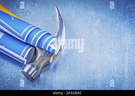 Set of blue blueprints claw hammer on metallic background Stock Photo ...