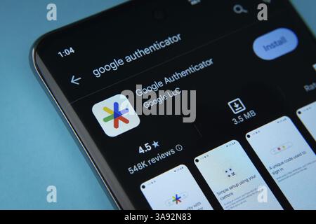 The Google Authenticator app from Google Playstore is displayed on a smartphone screen Stock Photo