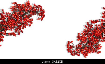 Artificial branch, red berry, lying on a white background with a shadow. Business card template. Artificial flowers on a white background. Stock Photo