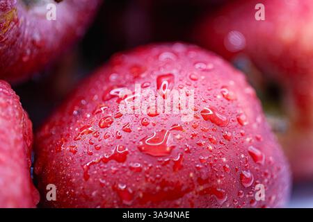 Red Delicious Apples in a group and cut ready to eat. Stock Photo
