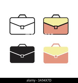 Briefcase icon set in trendy flat design. Stock Vector