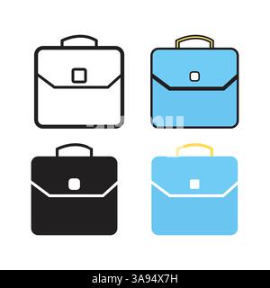 Briefcase icon set in trendy flat design. Stock Vector