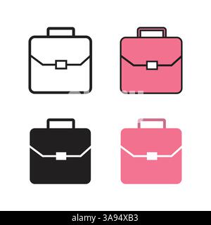 Briefcase icon set in trendy flat design. Stock Vector
