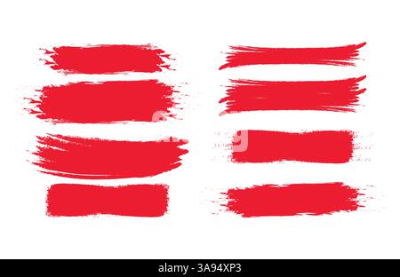 Brush stroke set isolated on white background. Collection of brush stroke for red ink paint, grunge backdrop, dirt banner, watercolor design and dirty Stock Vector