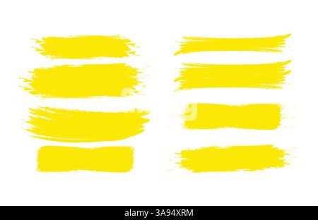 Grunge Paint stripe . Vector brush Stroke . Distressed banner . Yellow isolated paintbrush collection . Modern Textured shape . Dry border Stock Vector