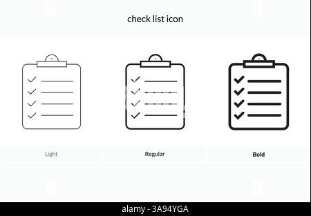 Check list icon. Light Regular And Bold style design isolated on white background Stock Vector