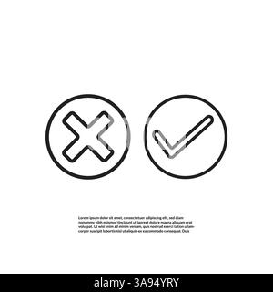 Cross check mark icons, flat round buttons set Stock Vector