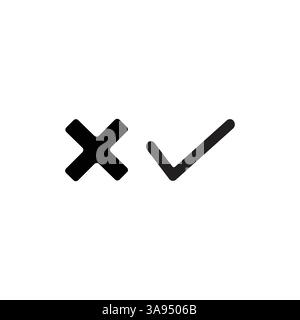 Cross check mark icons, flat round buttons set Stock Vector