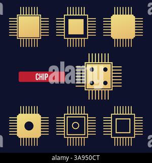 Chip icon set. flat vector illustration. Stock Vector