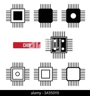 Chip icon set. flat vector illustration. Stock Vector