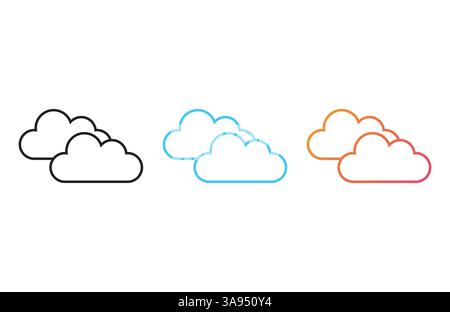 cloud icon set in trendy flat design Stock Vector