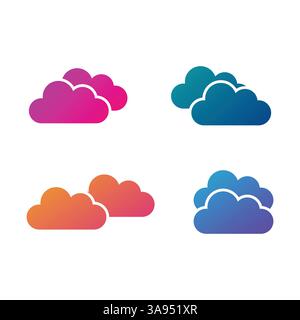 cloud icon set in flat style with background. Stock Vector
