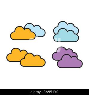 cloud icon set in flat style with background. Stock Vector