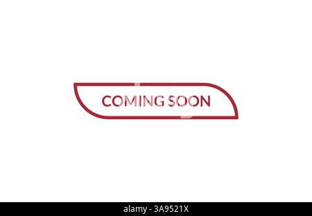 Coming soon red ribbon label banner. Open available now sign or Coming soon tag. Stock Vector