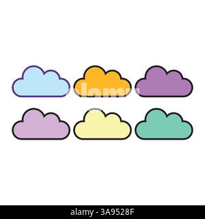 cloud icon set in trendy flat design Stock Vector