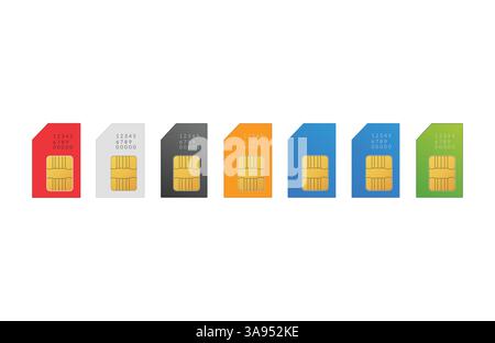 Color sim card icon set flat vector illustration. Stock Vector