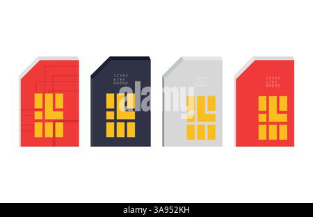 Color sim card icon set flat vector illustration. Stock Vector