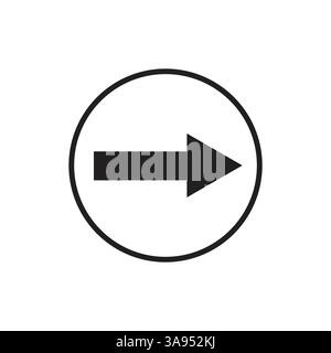 Round icon of right direction arrow. Flat style illustration with long shadows in five variants background color. Stock Vector