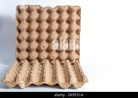 An environmentally friendly cardboard egg tray designed to safely hold and transport multiple eggs. Stock Photo