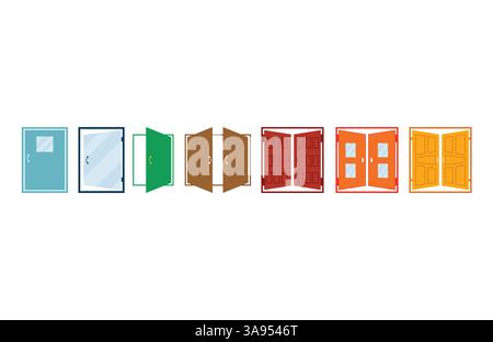 Flat Door icon set symbol vector Illustration. Stock Vector