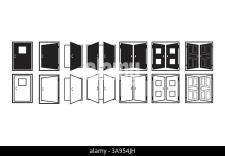 Door icon set flat vector illustration. Stock Vector