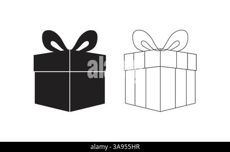 Gift box with ribbon line icon. style design isolated on white background. Stock Vector