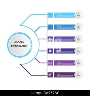 Business infographics template. Thin line process with square template design with numbers 6 options or steps Stock Vector