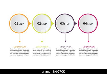 Business infographic thin line process with square template design. Timeline processes with 4 options, steps or parts. Stock Vector