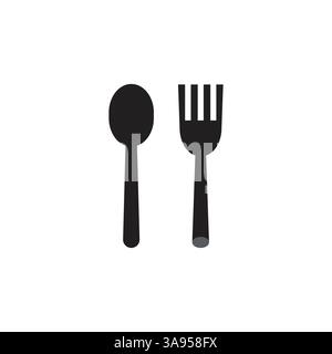 Knife and fork vector icon in black solid flat design icon isolated on white background. Stock Vector