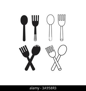 Knife and fork vector icon in black solid flat design icon isolated on white background. Stock Vector