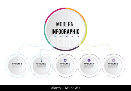 Business infographic thin line process with square template design. Timeline processes with 5 options, steps or parts. Stock Vector