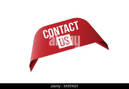 Contact us red ribbon label banner. Open available now sign or contact us tag. Stock Vector