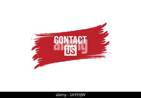 Brush style contact us red banner design on white background. Stock Vector