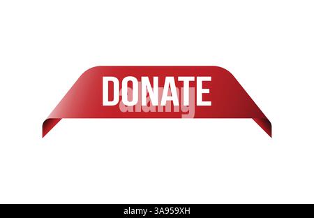 Red banner Donate on white background. Stock Vector