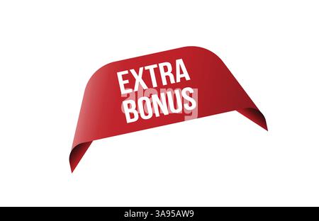 Extra bonus red ribbon label banner. Open available now sign or Extra bonus tag. Stock Vector