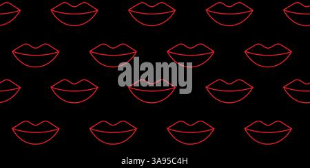 Red lips pattern on a black background with a bold design Stock Vector