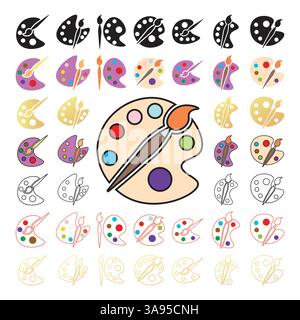 Flat palette icon set. symbol vector Illustration. Stock Vector