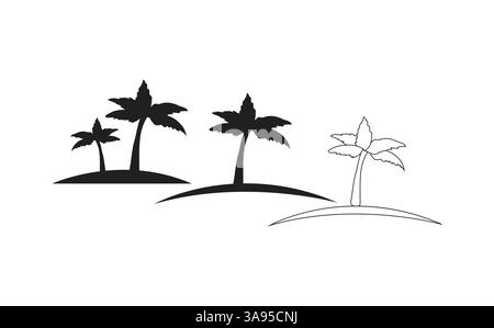 Coconut tree icon, palm tree vector silhouette with black and white Stock Vector