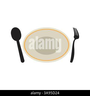 Plate, Fork and knife icon, logo isolated on white background. Stock Vector