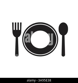 Plate, Fork and knife icon, logo isolated on white background. Stock Vector