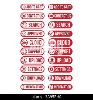 Red buttons icon. Red buttons rubber grunge stamp set vector Stock Vector