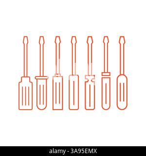 Screwdriver icon set. flat vector illustration. Stock Vector