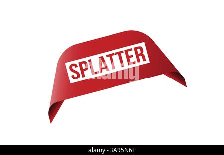 SPLATTER red ribbon label banner. Open available now sign or SPLATTER tag. Stock Vector