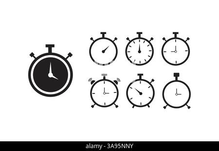 Stopwatch icon set. with glyph style, in trendy flat style isolated on grey background. Stock Vector