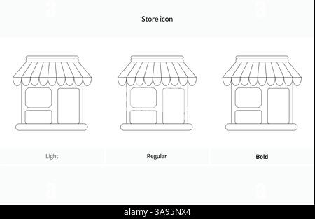 Store vector icon, flat design.Light Regular And Bold style design isolated on white background Stock Vector